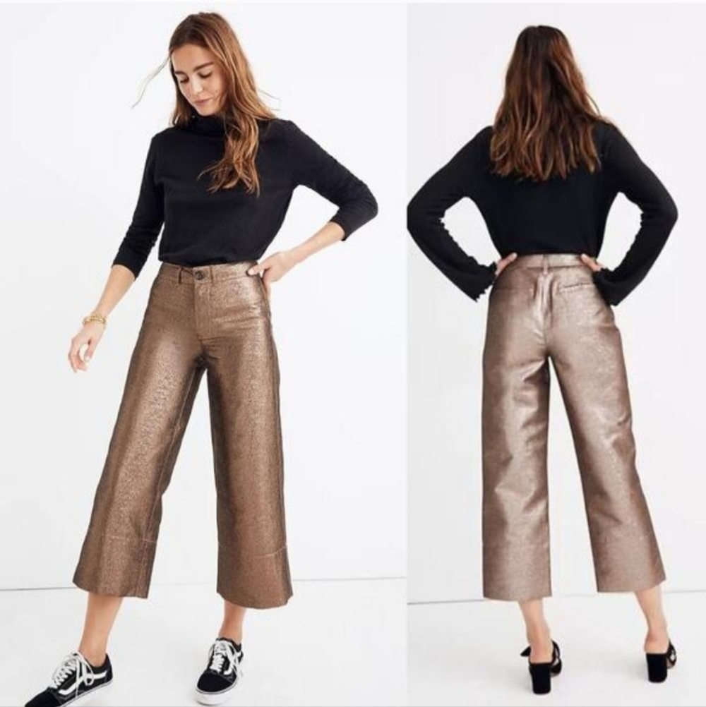 Madewell Shimmering Bronze Slim Emmett Wide Leg Cropped Pants